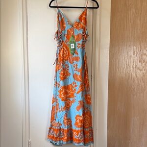 FARM Rio Orange and Blue Floral Maxi Dress
